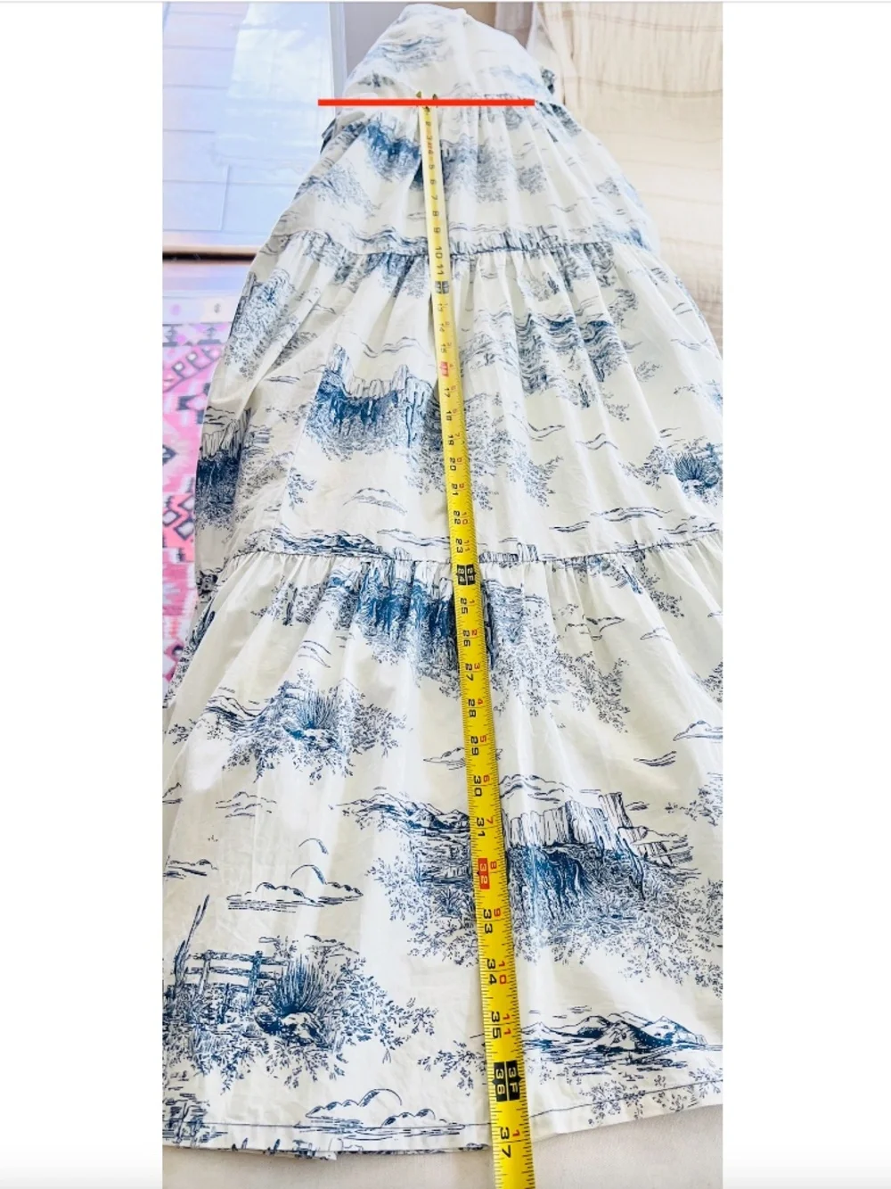 MILLE Victoria Ruffle Front Dress in Cream/Blue  Western Landscape Print - S - Picture 14 of 14
